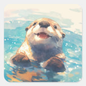 otter spat door de zon vierkante sticker (Voorkant)