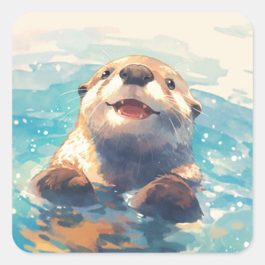 otter spat door de zon vierkante sticker (Voorkant)