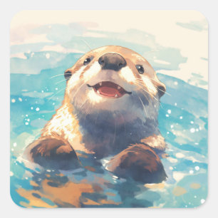 Otter spetterend door het zonlicht vierkante sticker