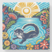 Otter Stenen Onderzetter (Voorkant)