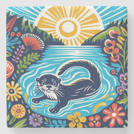 Otter Stenen Onderzetter (Voorkant)