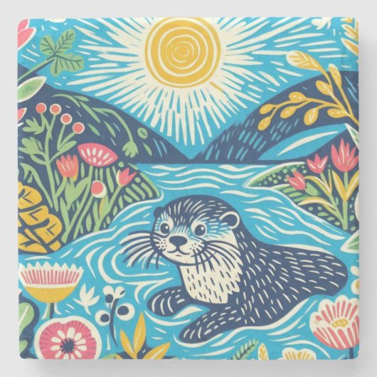 Otter Stenen Onderzetter (Voorkant)