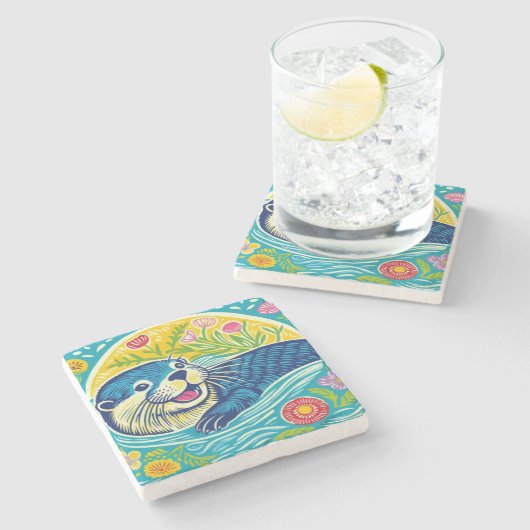 Otter Stenen Onderzetter (Zijkant)