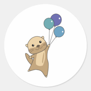 Otter Sweet Animal vliegt met ballonnen omhoog Ronde Sticker