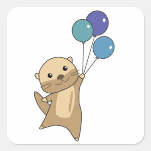 Otter Sweet Animal vliegt met ballonnen omhoog Vierkante Sticker