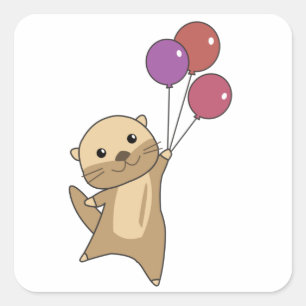 Otter Sweet Animal vliegt met ballonnen omhoog Vierkante Sticker