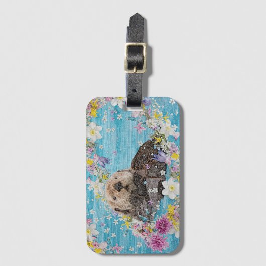 Otter Swimming in Flowers Bagagelabel (Voorkant (verticaal))