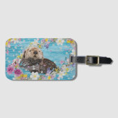 Otter Swimming in Flowers Bagagelabel (Voorkant (horizontaal))