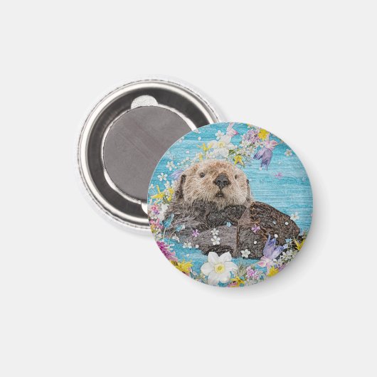 Otter Swimming in Flowers Magneet (Voorkant / Achterkant)