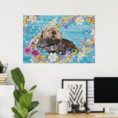 Otter Swimming in Flowers Poster (Thuiskantoor)