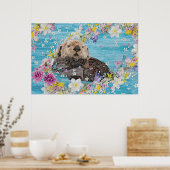 Otter Swimming in Flowers Poster (Keuken)