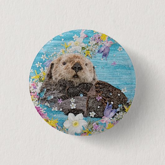 Otter Swimming in Flowers Ronde Button 3,2 Cm (Voorkant)