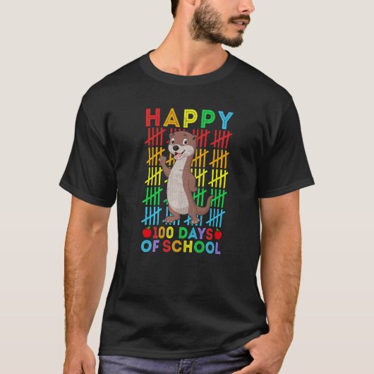 Otter Teacher Student Happy 100 Days of School T-shirt (Voorkant)
