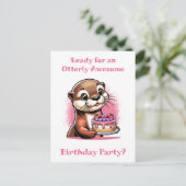 Otter thema meisjes verjaardagsfeestje briefkaart (Staand voorkant)