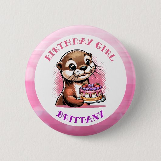 Otter Thema Verjaardagsmeisje Ronde Button 5,7 Cm (Voorkant)