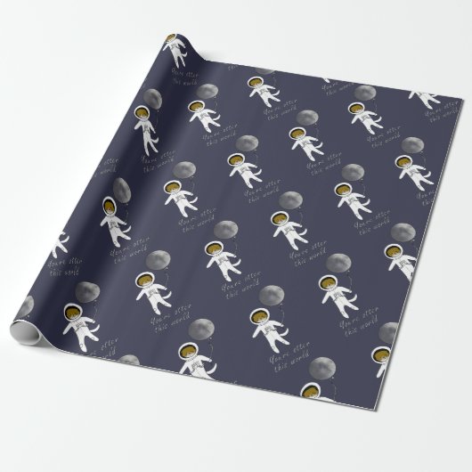 "Otter This World" Cute otter spaceman Cadeaupapier (Uitgerold)