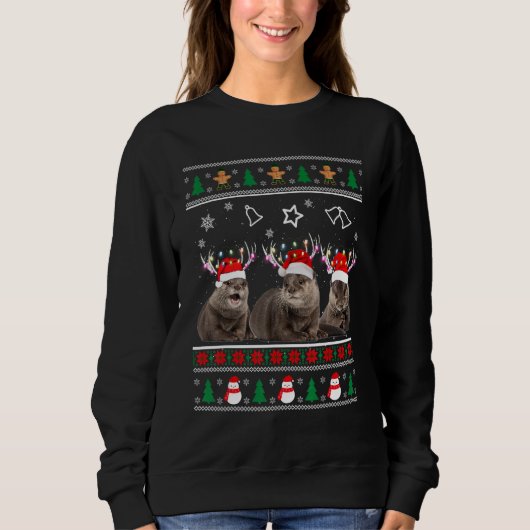 Otter Ugly Sweater Christmas Animals Lights Xmas (Voorkant)