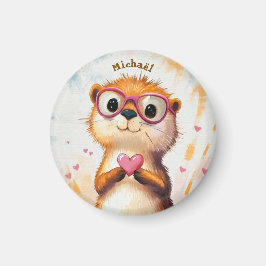 Otter Valentijnsdag Hart Badge - Kids School Magneet
