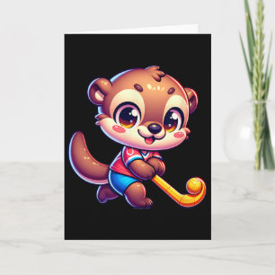 Otter veldhockey cartoon speler Schattig sport mas Kaart