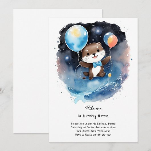 Otter Verjaardagsuitnodiging Kaart (Voorkant / Achterkant)