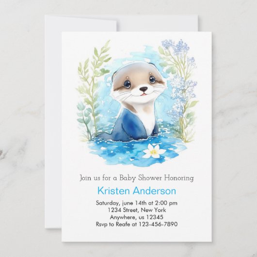 Otter Waterverf Wonderland Boy Baby shower Kaart (Voorkant)
