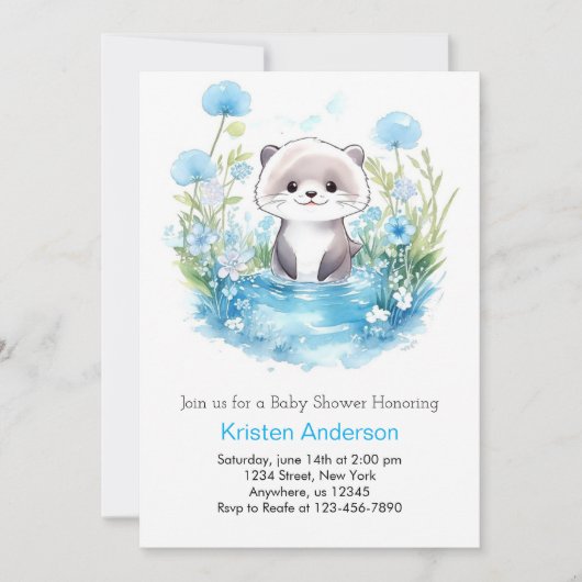 Otter Wildflower Blue Boy Baby shower Kaart (Voorkant)