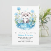 Otter Wildflower Blue Boy Baby shower Kaart (Staand voorkant)