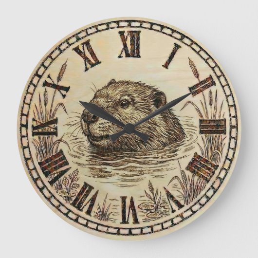 Otter Wooden Wall Clock Grote Klok (Voorkant)