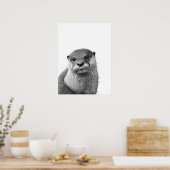 Otter Woodland Modern Portret zwart wit Poster (Keuken)