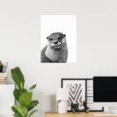 Otter Woodland Modern Portret zwart wit Poster (Thuiskantoor)