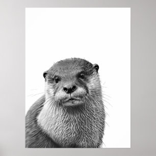 Otter Woodland Modern Portret zwart wit Poster
