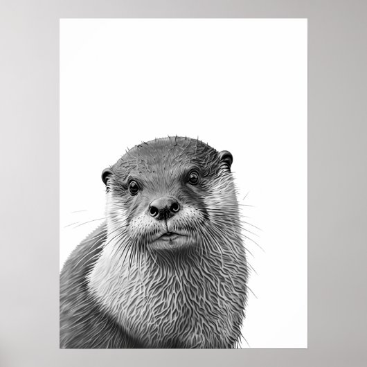 Otter Woodland Modern Portret zwart wit Poster (Voorkant)