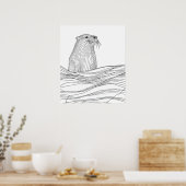 Otter zwarte lijn moderne minimalistische lijnkuns poster (Keuken)