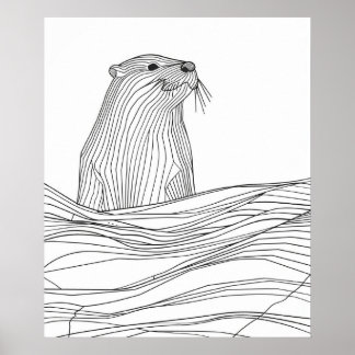 Otter zwarte lijn moderne minimalistische lijnkuns poster