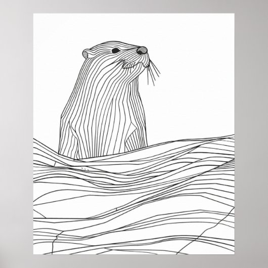 Otter zwarte lijn moderne minimalistische lijnkuns poster (Voorkant)