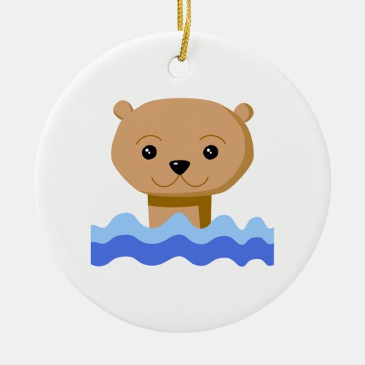 Otter zwemmen. keramisch ornament (Voorkant)