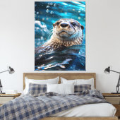 Otter Zwemt Canvas Afdruk (Insitu (Slaapkamer))