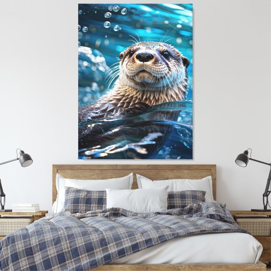 Otter Zwemt Canvas Afdruk (Insitu (Slaapkamer))