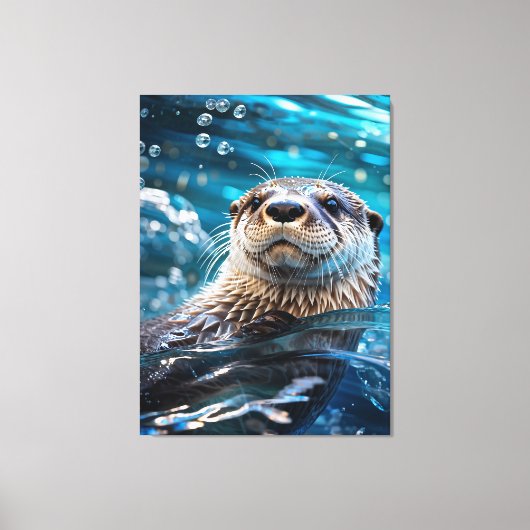 Otter Zwemt Canvas Afdruk (Voorkant)
