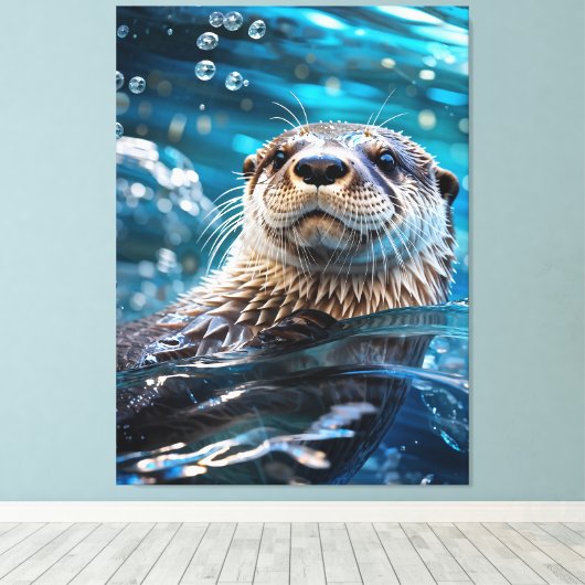 Otter Zwemt Canvas Afdruk (Insitu (Houten vloer))