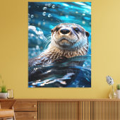 Otter Zwemt Canvas Afdruk (Insitu (Woonkamer))