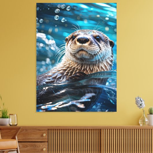 Otter Zwemt Canvas Afdruk (Insitu (Woonkamer))