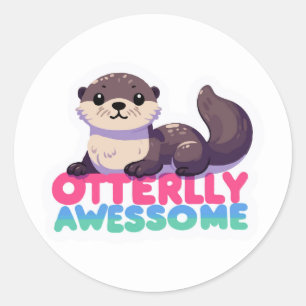 Ottered Geweldige Otter - schattige dierenwoordspe Ronde Sticker