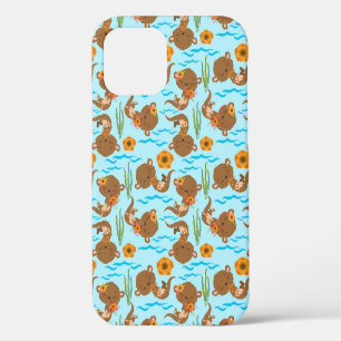 Otterfamilie Oranje Bloemen Bloemrijk Waterdier iPhone 12 Hoesje