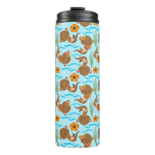 Otterfamilie Oranje Bloemen Bloemrijk Waterdieren Thermosbeker