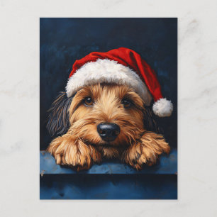 Otterhound in een kerstmuts briefkaart