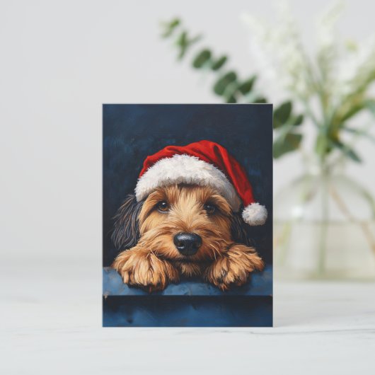 Otterhound in een kerstmuts briefkaart (Staand voorkant)