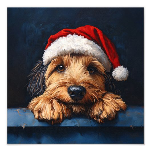 Otterhound in een kerstmuts foto afdruk (Voorkant)