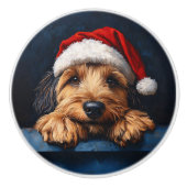 Otterhound in een kerstmuts keramische knop (Voorkant)