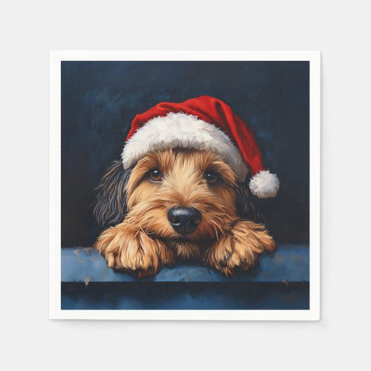 Otterhound in een kerstmuts servet (Voorkant)